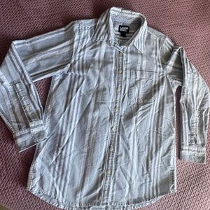Lands' End Men's Gray and White Striped Shirt
